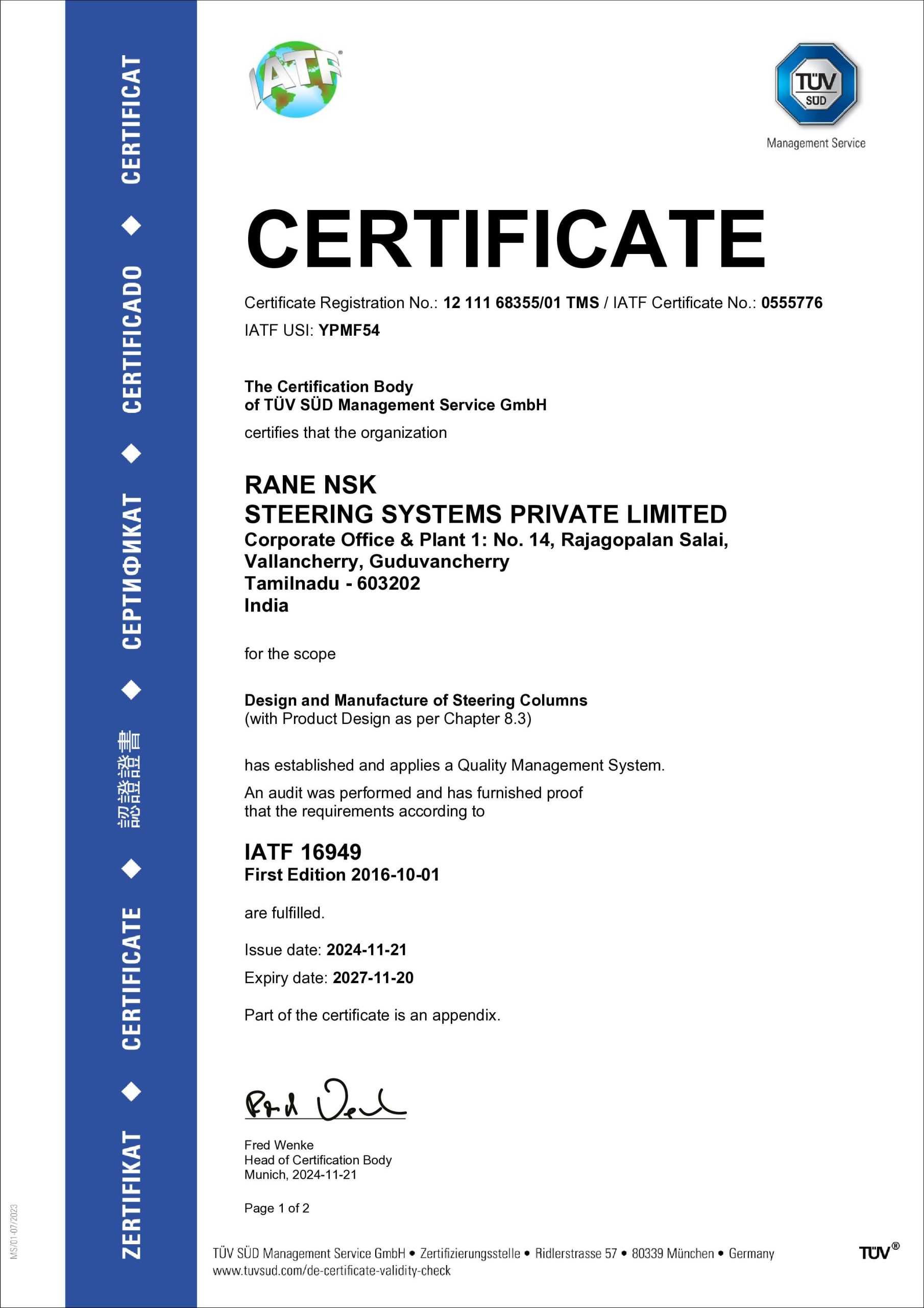 IATF Certificate Chennai P1-0